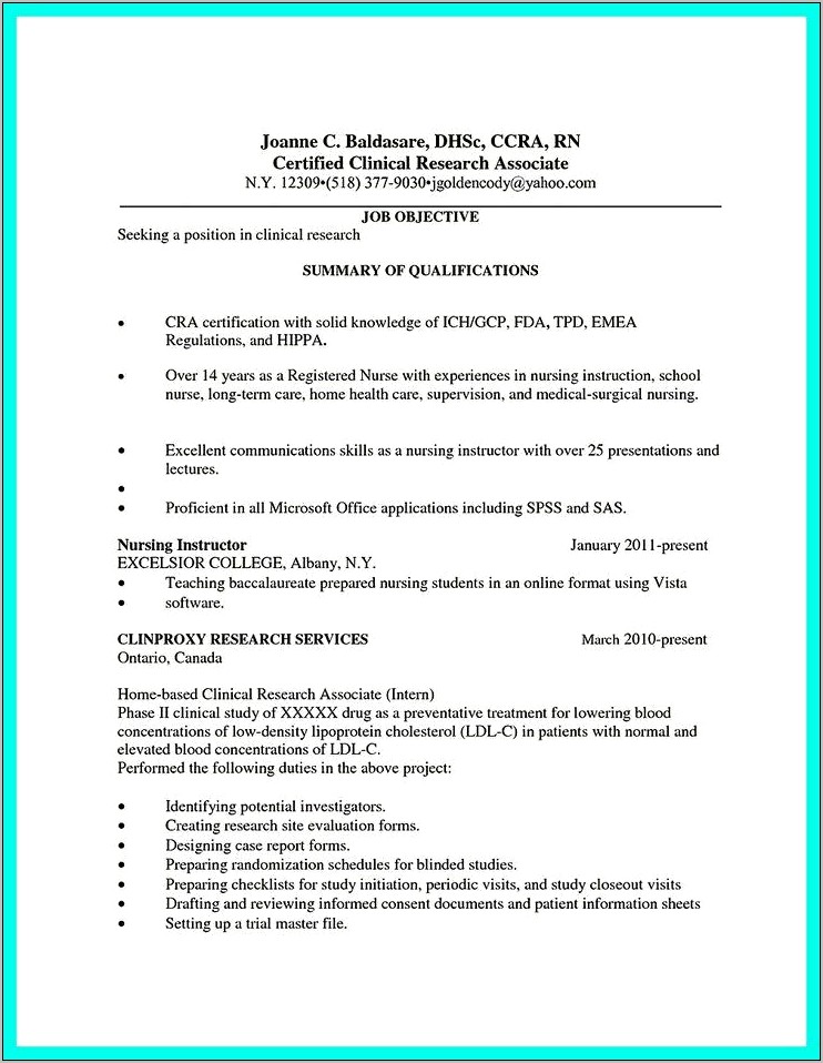Clinical Instructor Job Description Resume