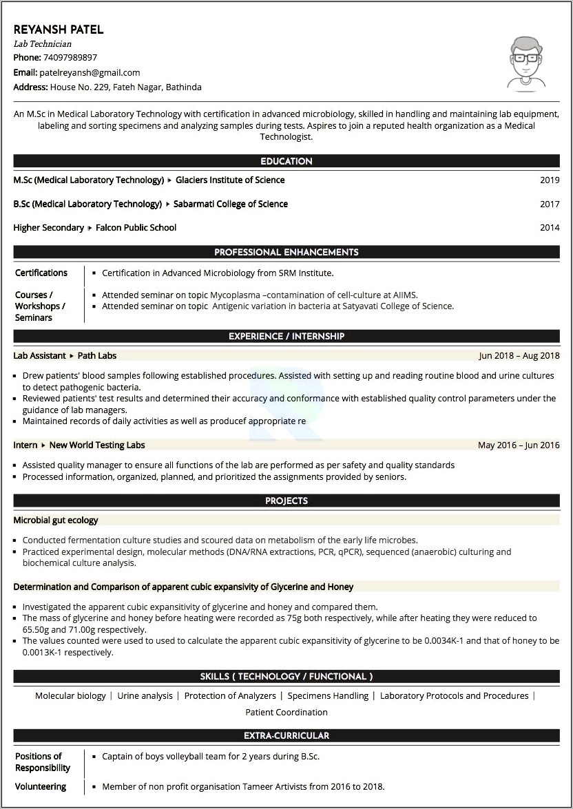 Clinical Laboratory Technician Resume Samples