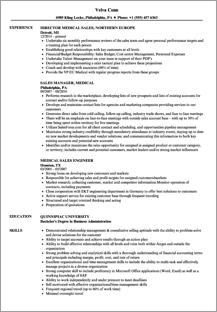 Clinical Sales Specialist Resume Sample