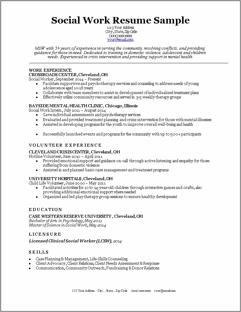Clinical Social Worker Resume Sample