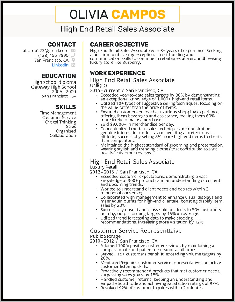 Clothing Retail Associate Resume Examples