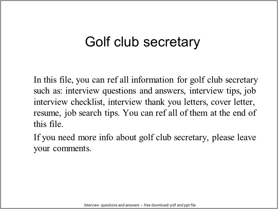 Club Secretary Skills For Resume