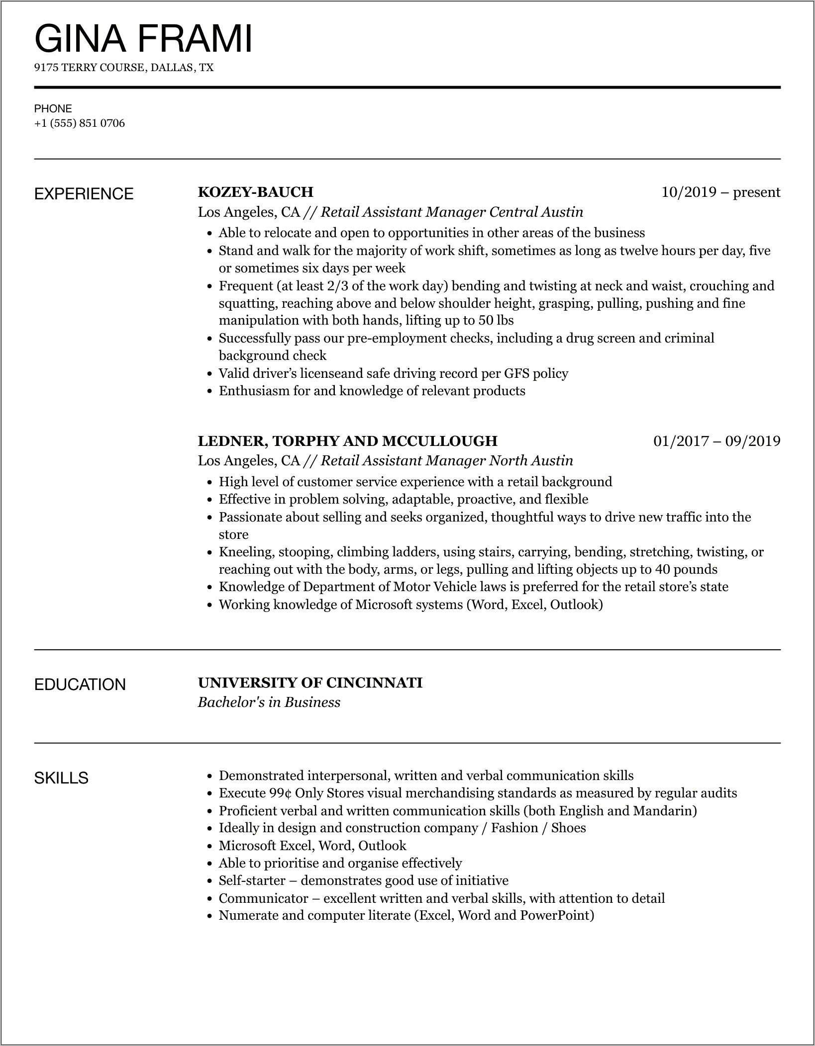 Co Manager Retail Store Resume