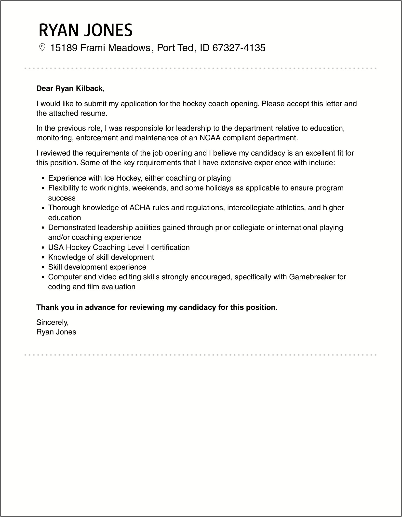 Coaching Resume Cover Letter Sample