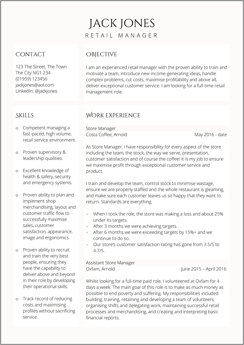 Coffee Shop Manager Resume Skills