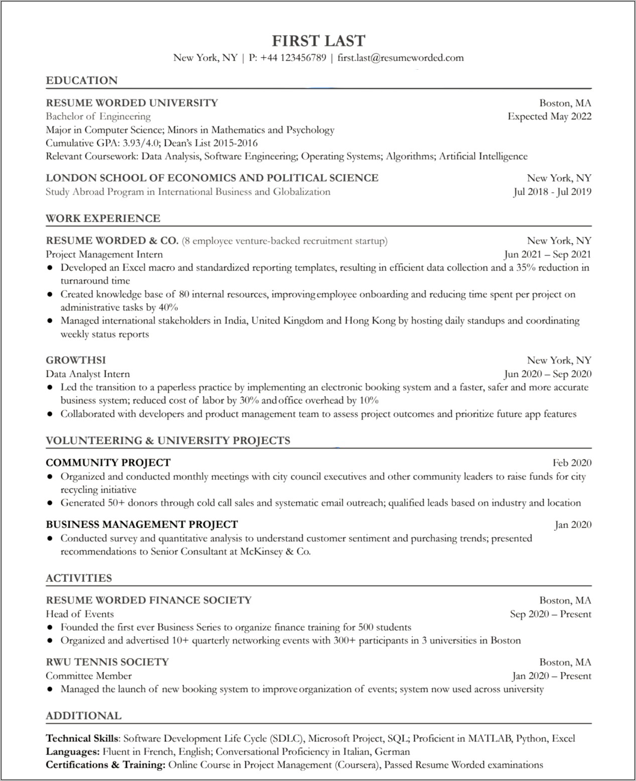 Cold Resume Hr Manager Name