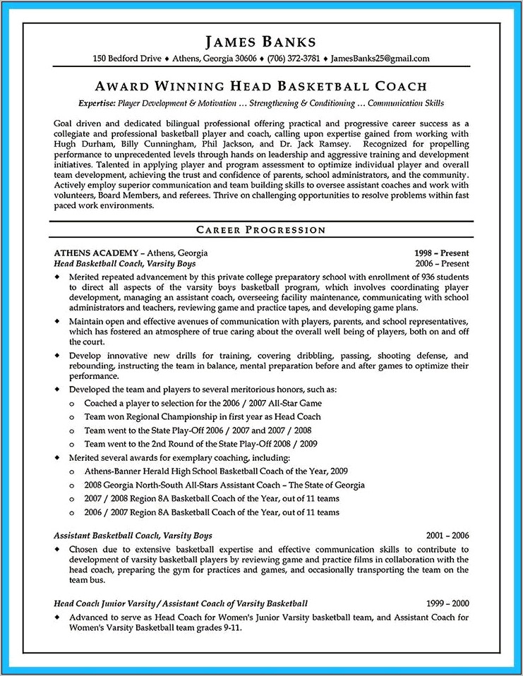 College Basketball Coach Resume Objective