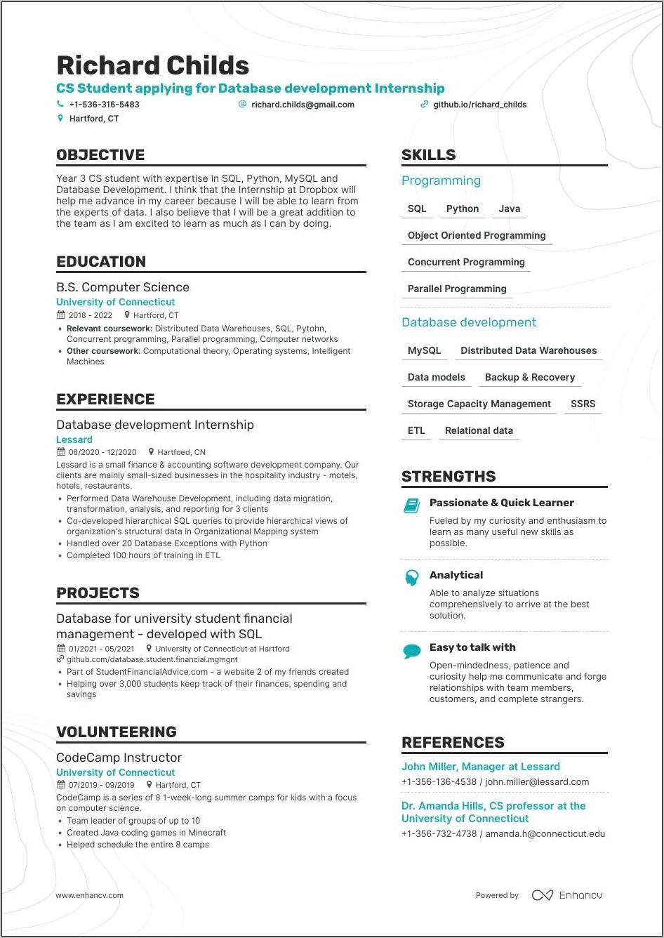 College Computer Science Resume Sample