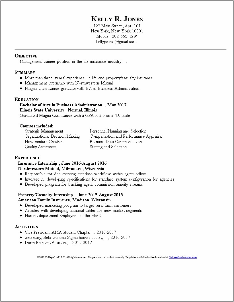 College Resident Assistant Resume Sample