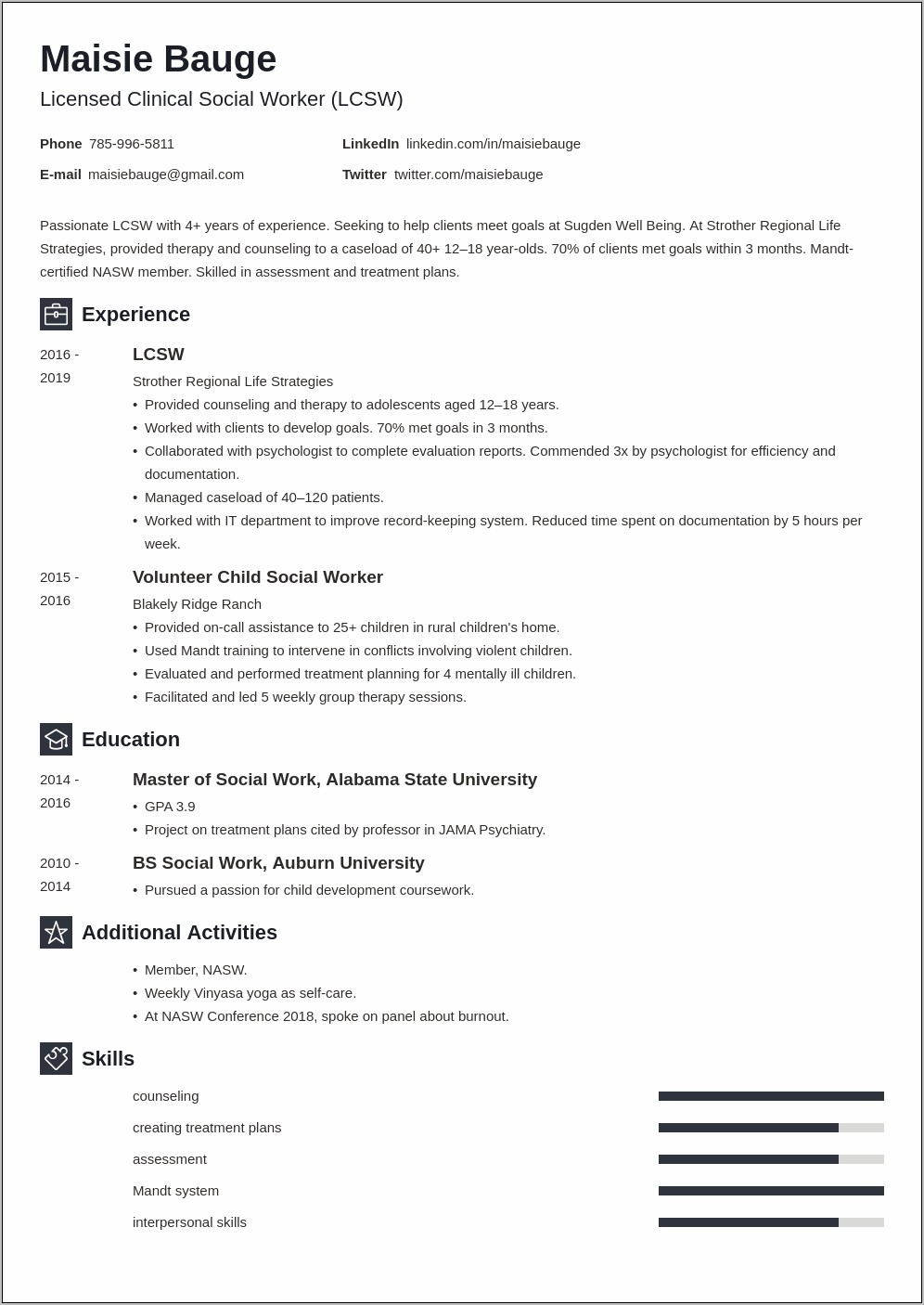 College Resume Examples Social Work