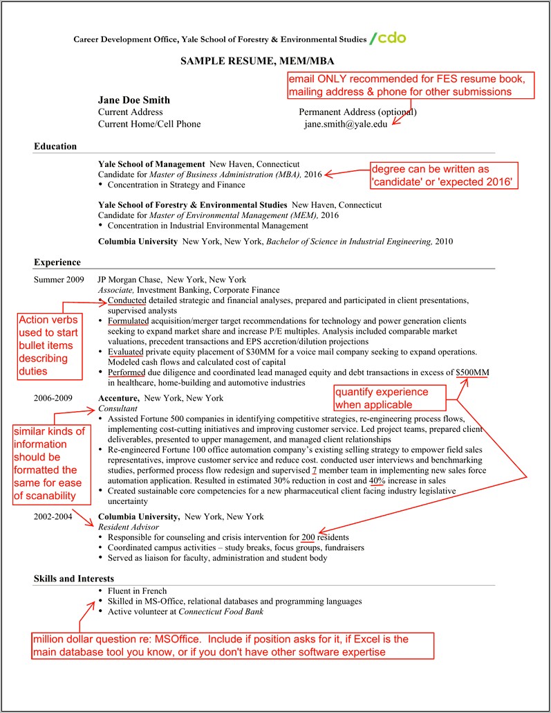 Columbia Career Services Sample Resume