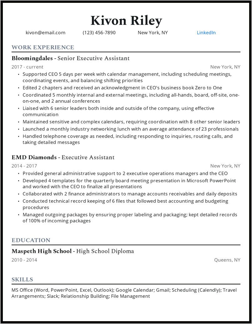 Combination Resume Sample Executive Assistant
