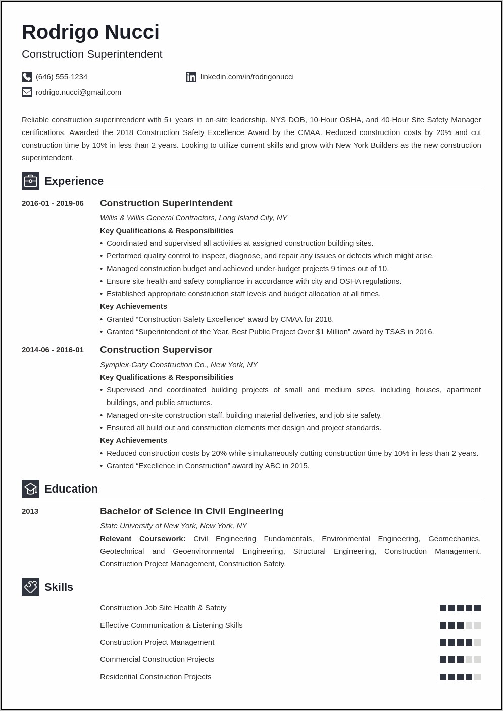 Commercial Construction Superintendent Resume Examples
