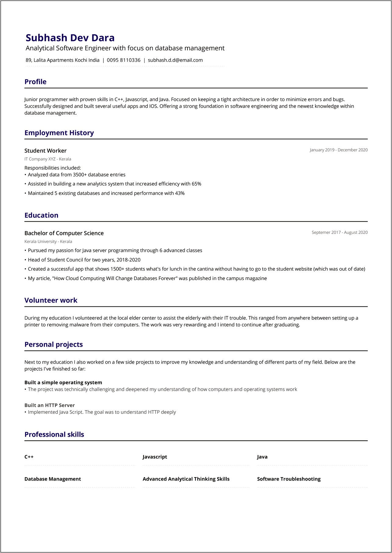 Comprehensive Resume Sample For Students