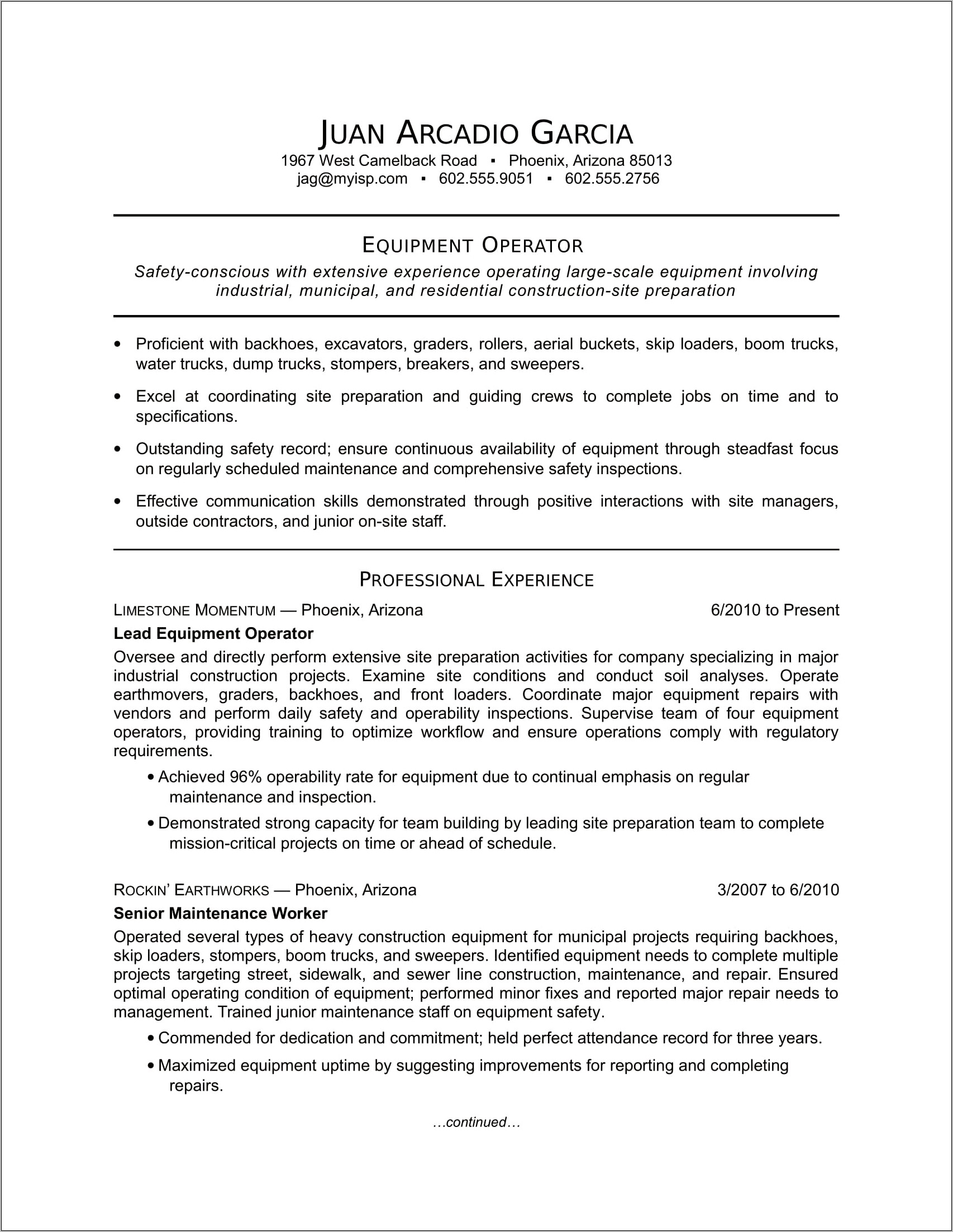 Comprehensive Resume With Job Description