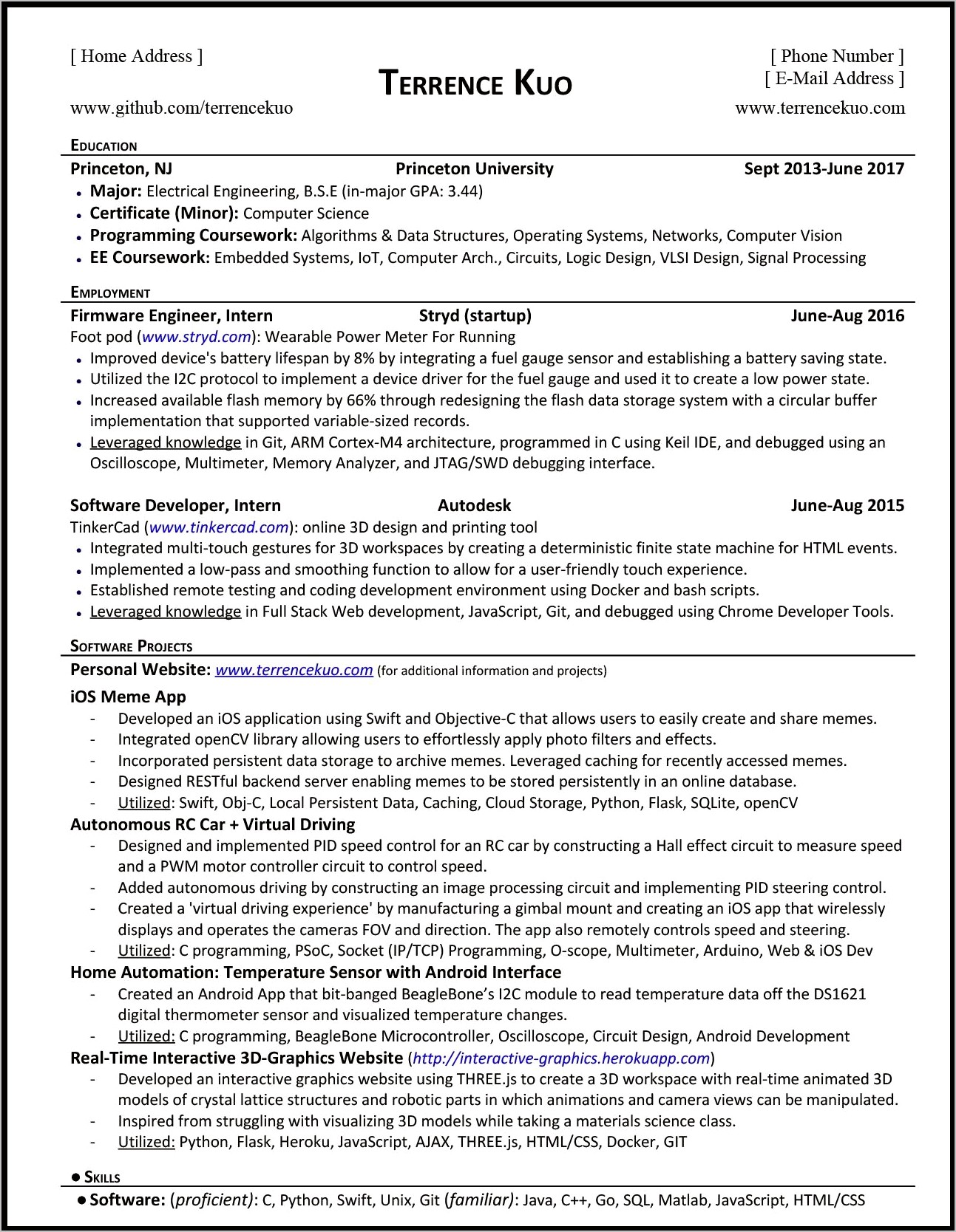 Computer Science Resume Skills Section