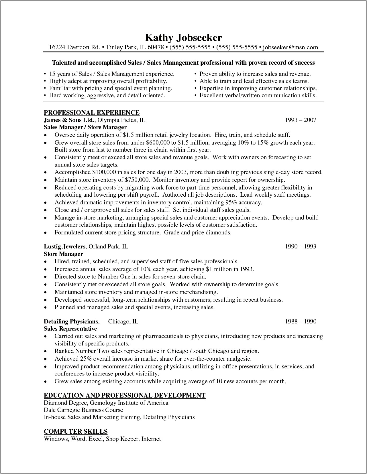 Computer Store Manager Resume Samples