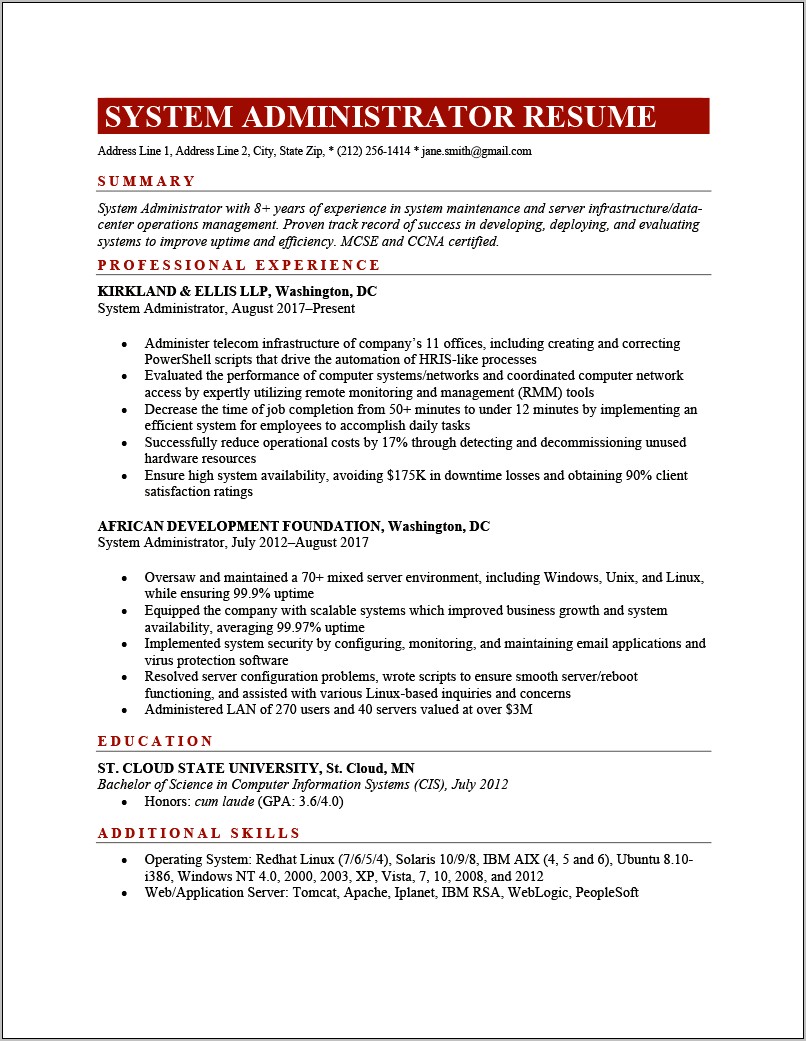 Computer System Skills For Resume