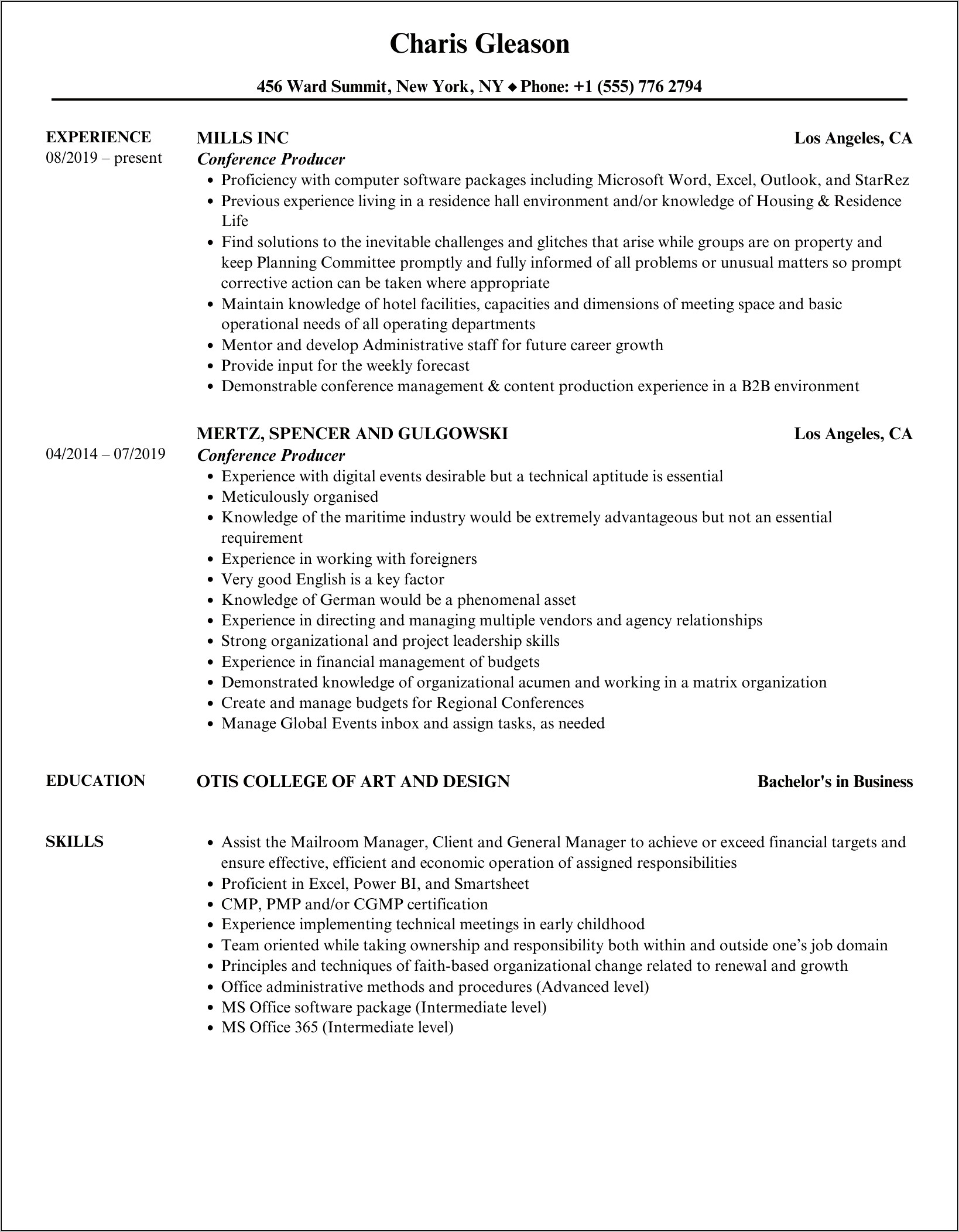 Conference Objectives Examples In Resume