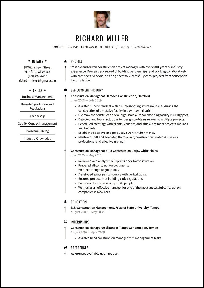 Construction Project Manager Job Resume
