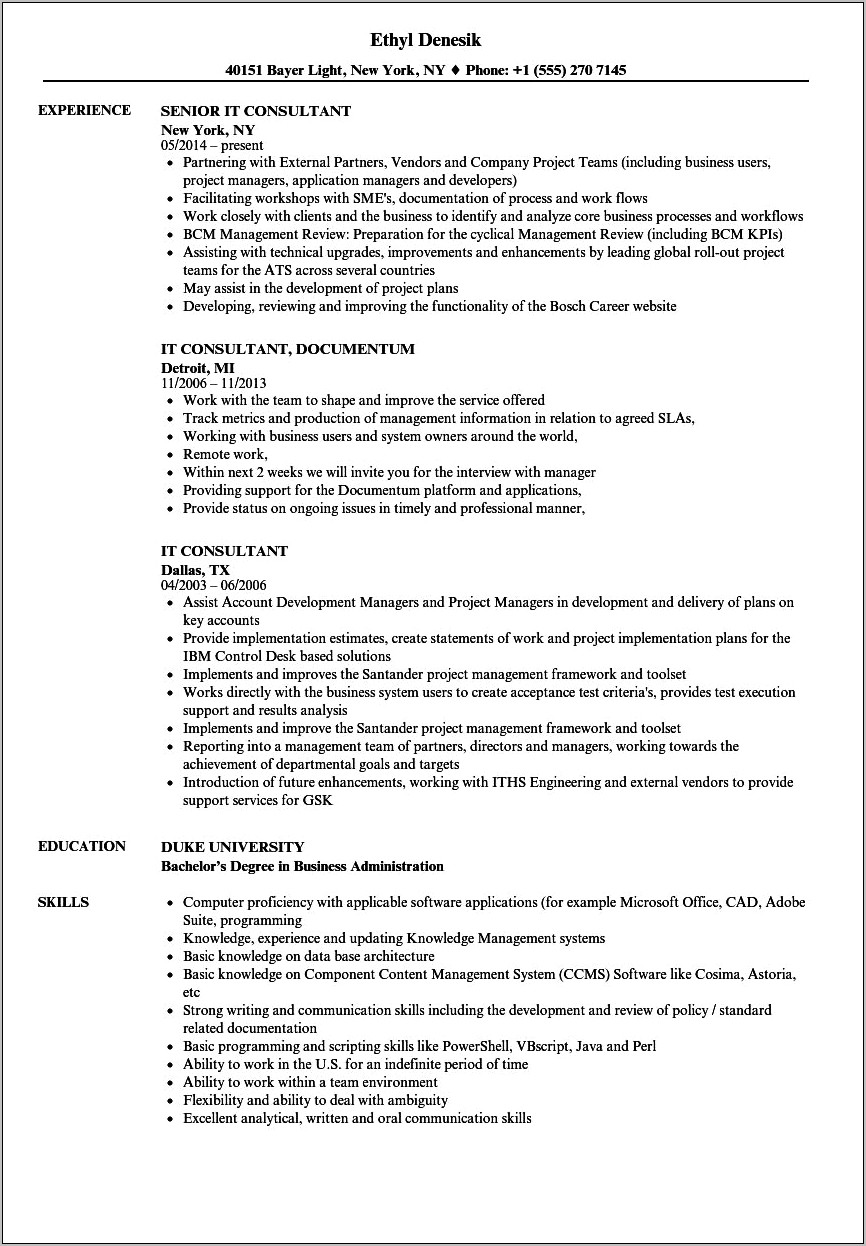 Consultant Looking For Job Resume