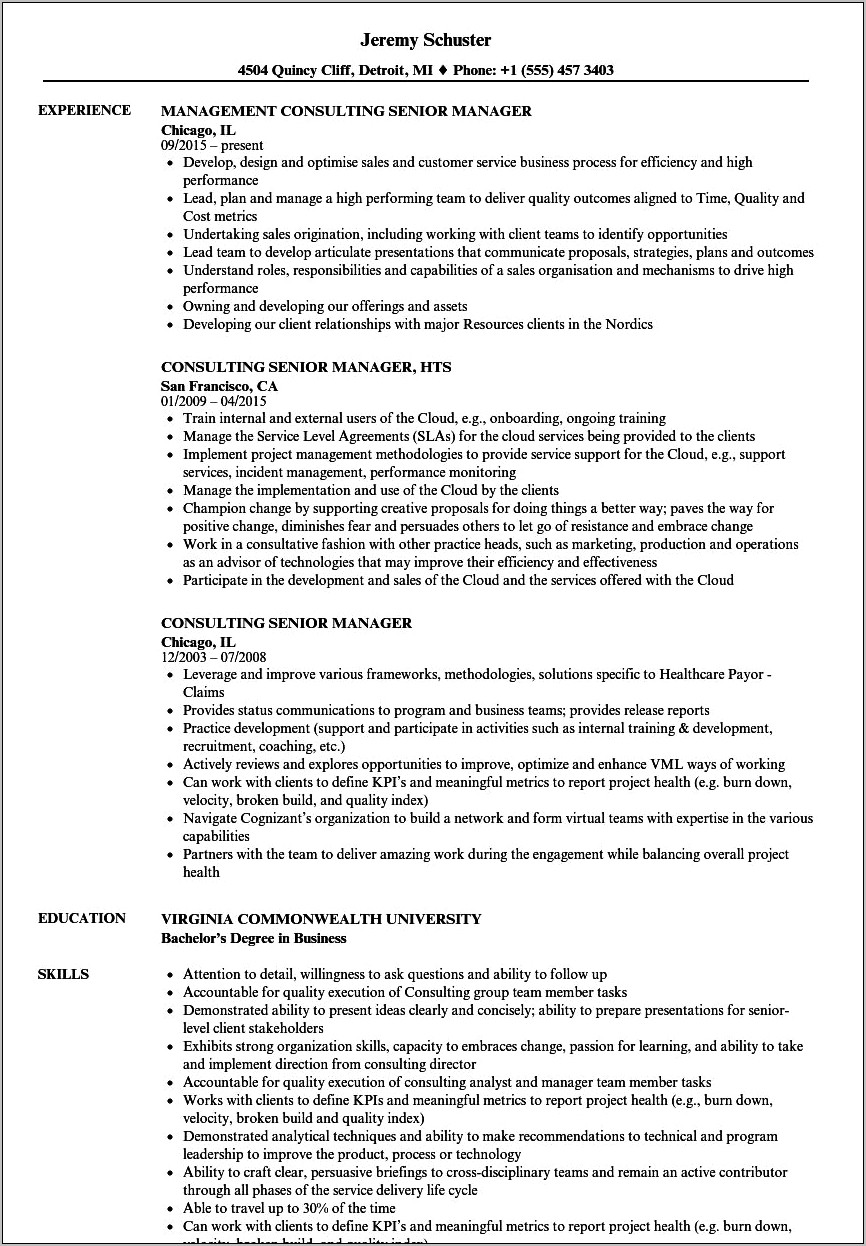Consulting Resume Manager Senior Format