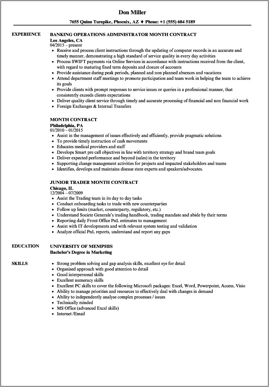 Contract Job Gigs On Resume