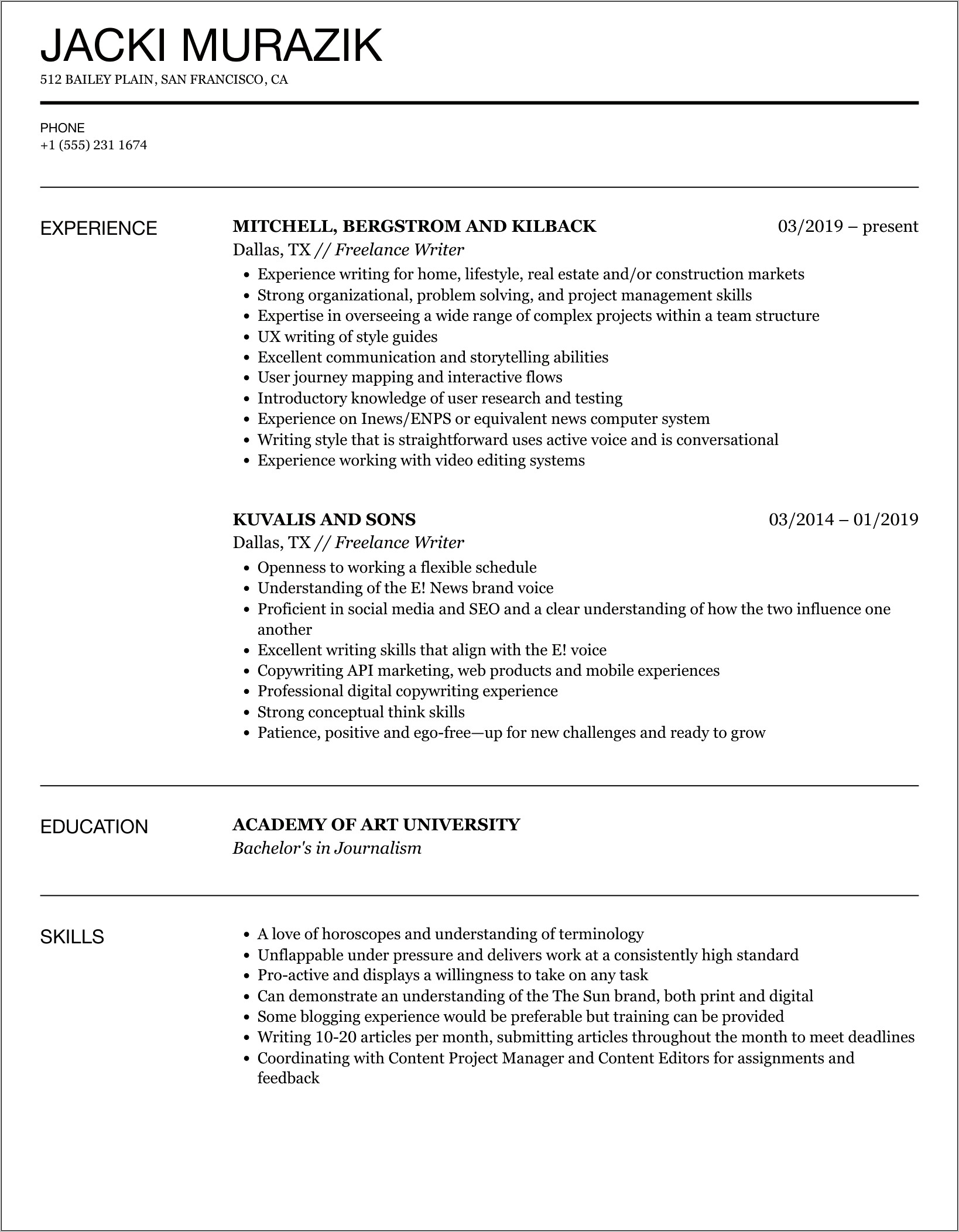 Contributing Writer Job Description Resume