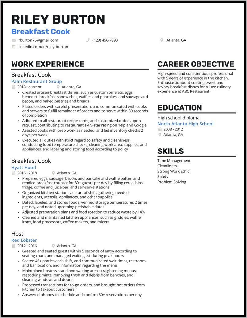 Cook Job Descriptions For Resume
