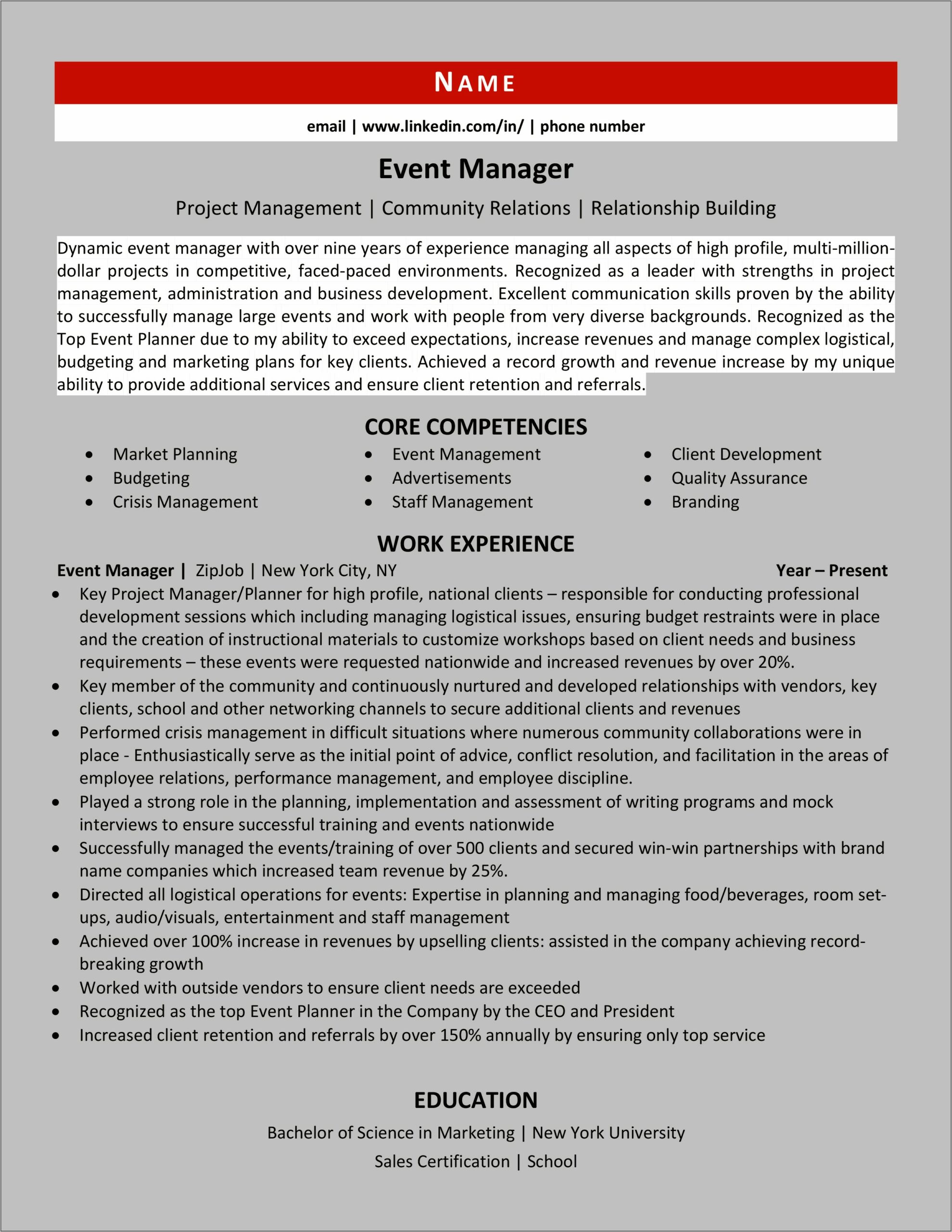 Core Competencies Project Manager Resume