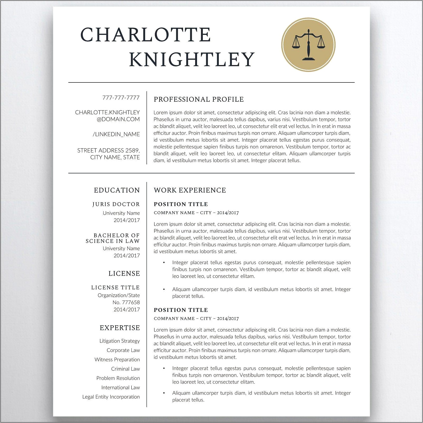 Corporate Counsel Lawyer Resume Sample