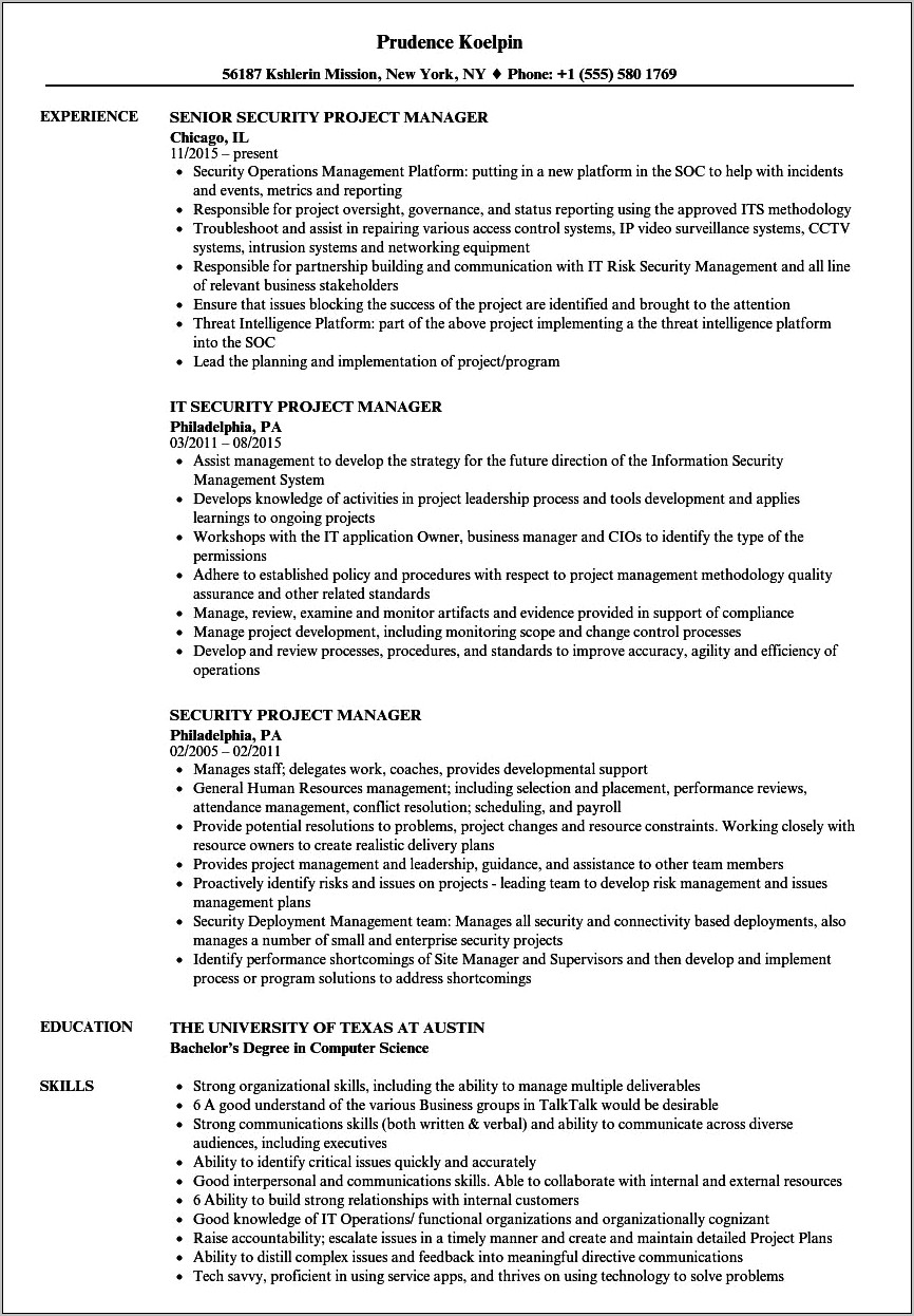 Corporate Security Manager Resume Sample
