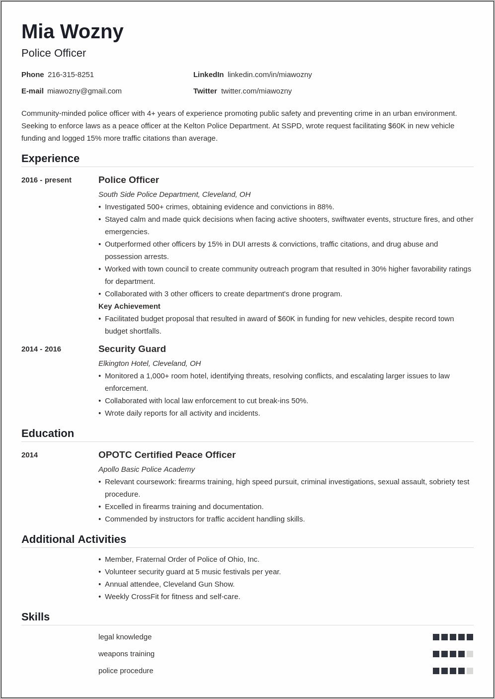 Correctional Officer Resume Objective Example