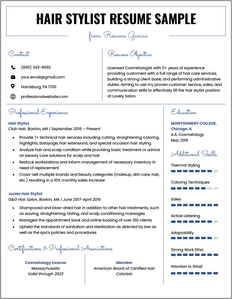 Cosmetology Student Skills For Resume