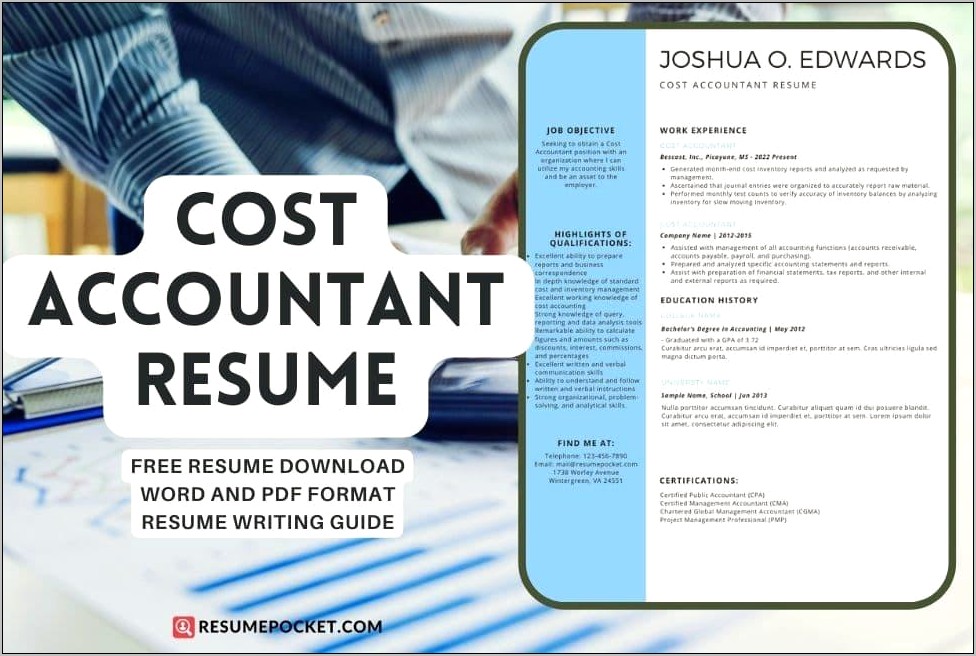 Cost Accountant Resume Formats Examples