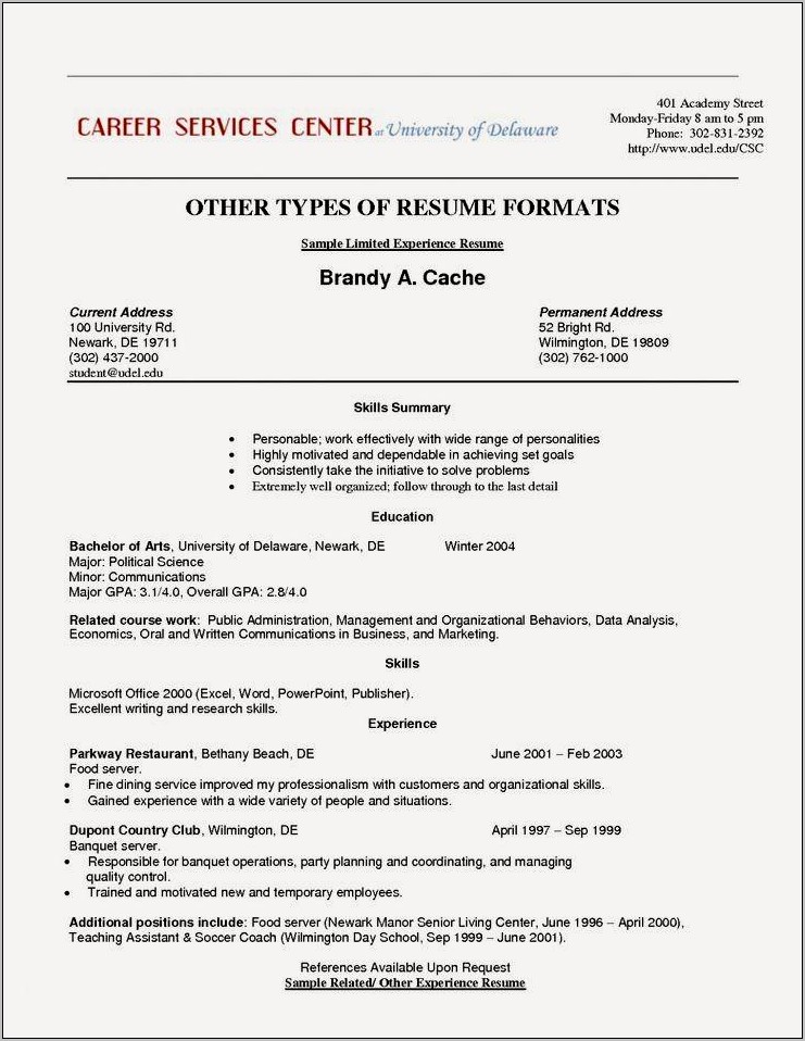 Country Club Server Resume Examples
