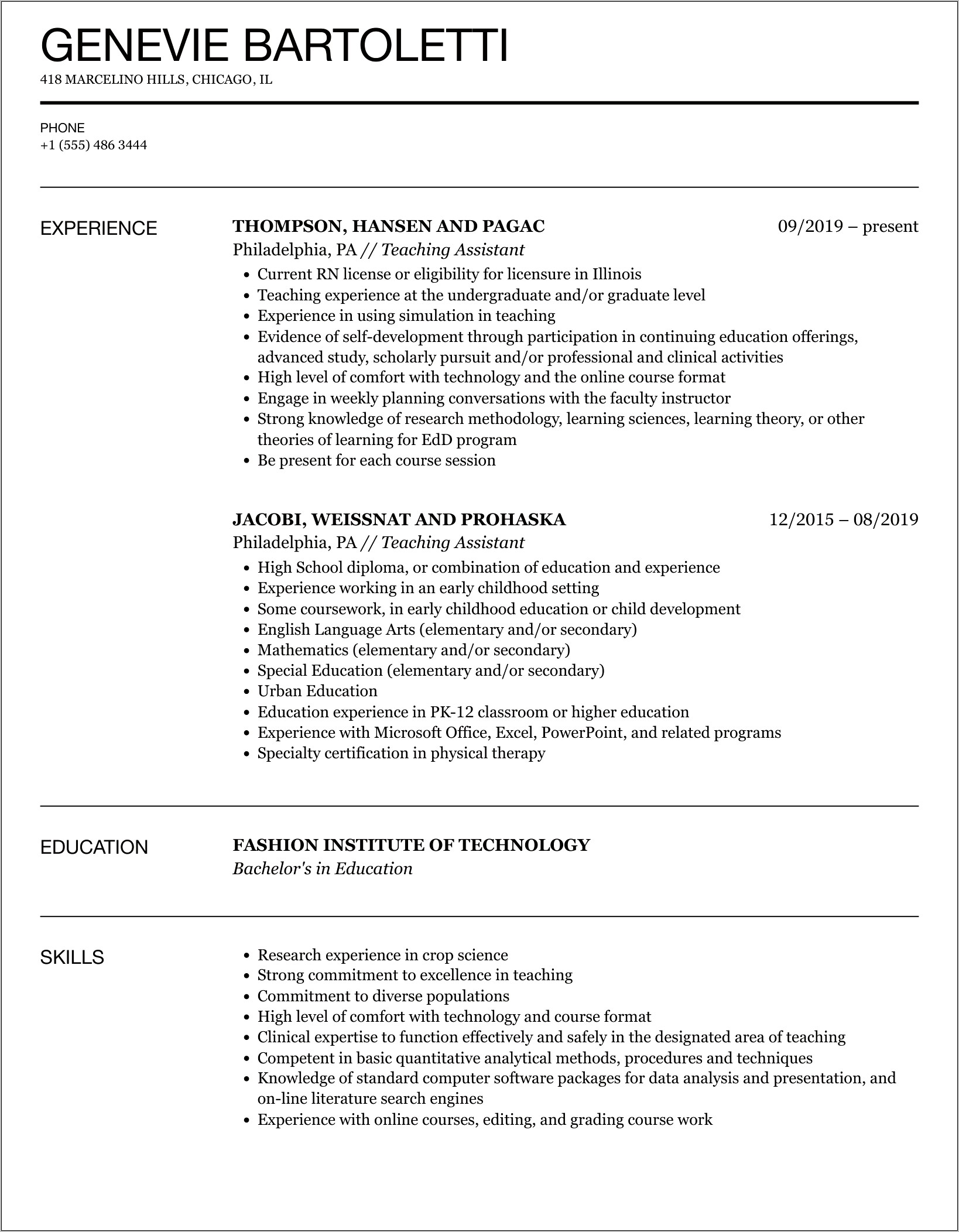 Course Work In Resume Example