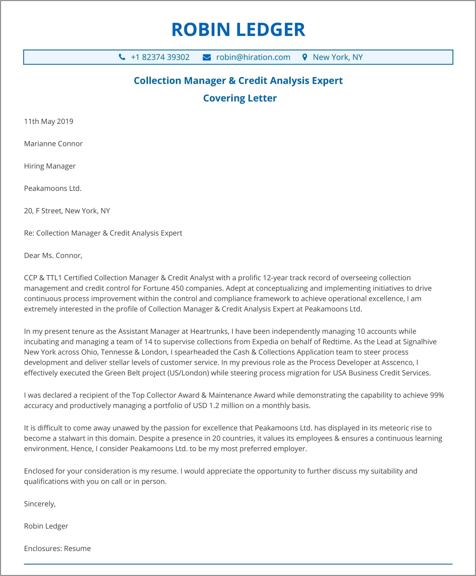 Cover Letter Sample Enclosed Resume