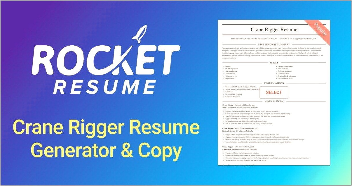 Crane Rigger Job Description Resume