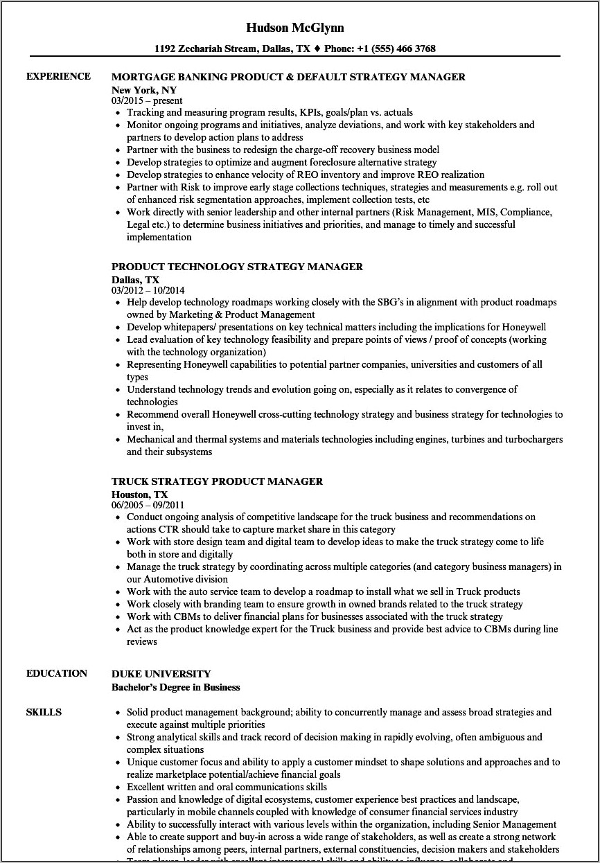 Csm Product Manager Resume Examples