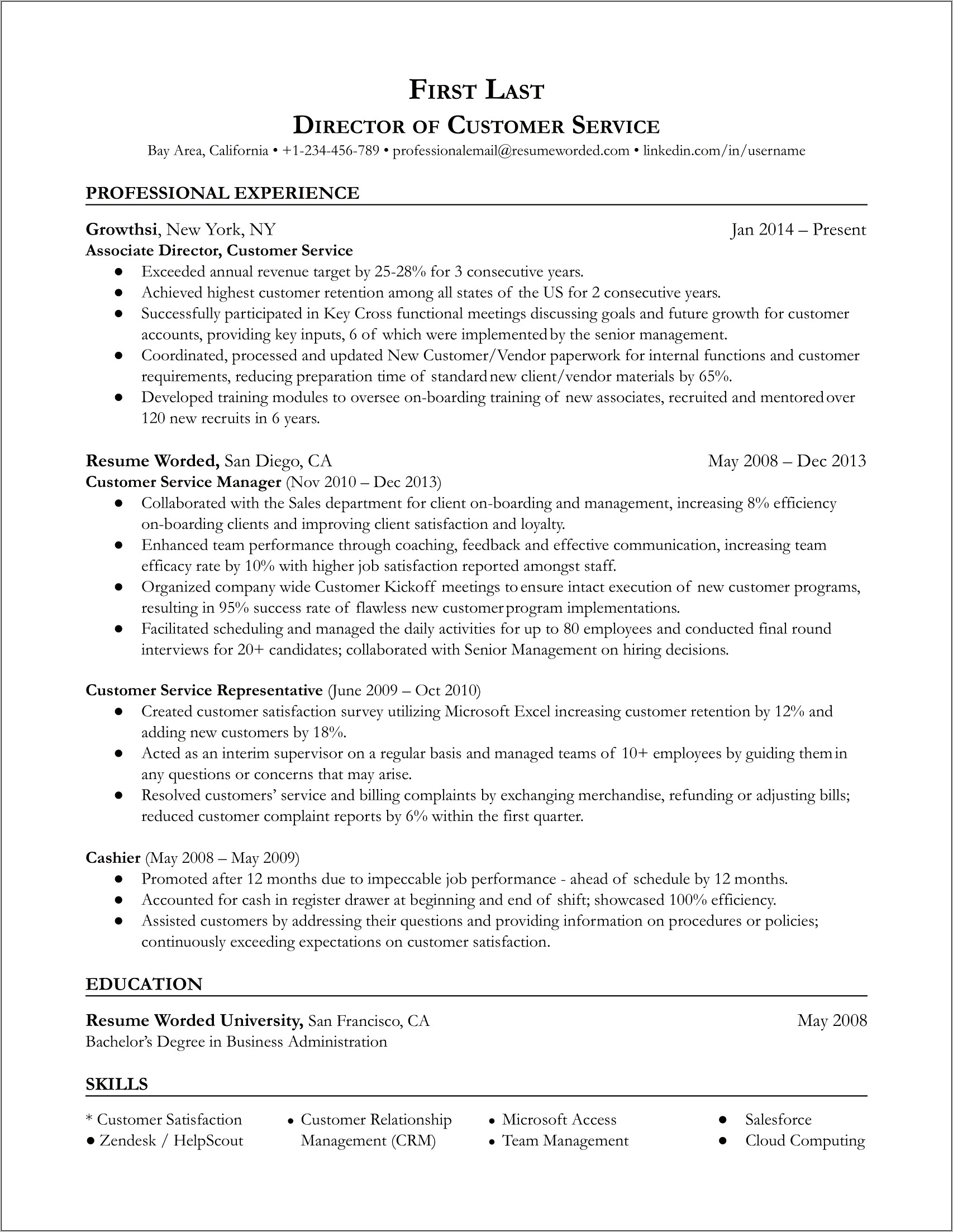 Csr Supervisor Job Description Resume