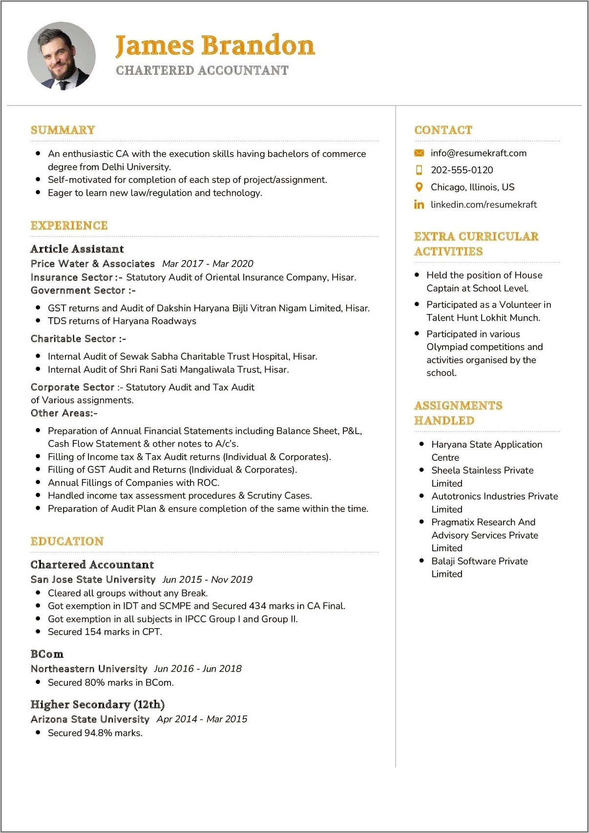 Curricular Activities Examples In Resume