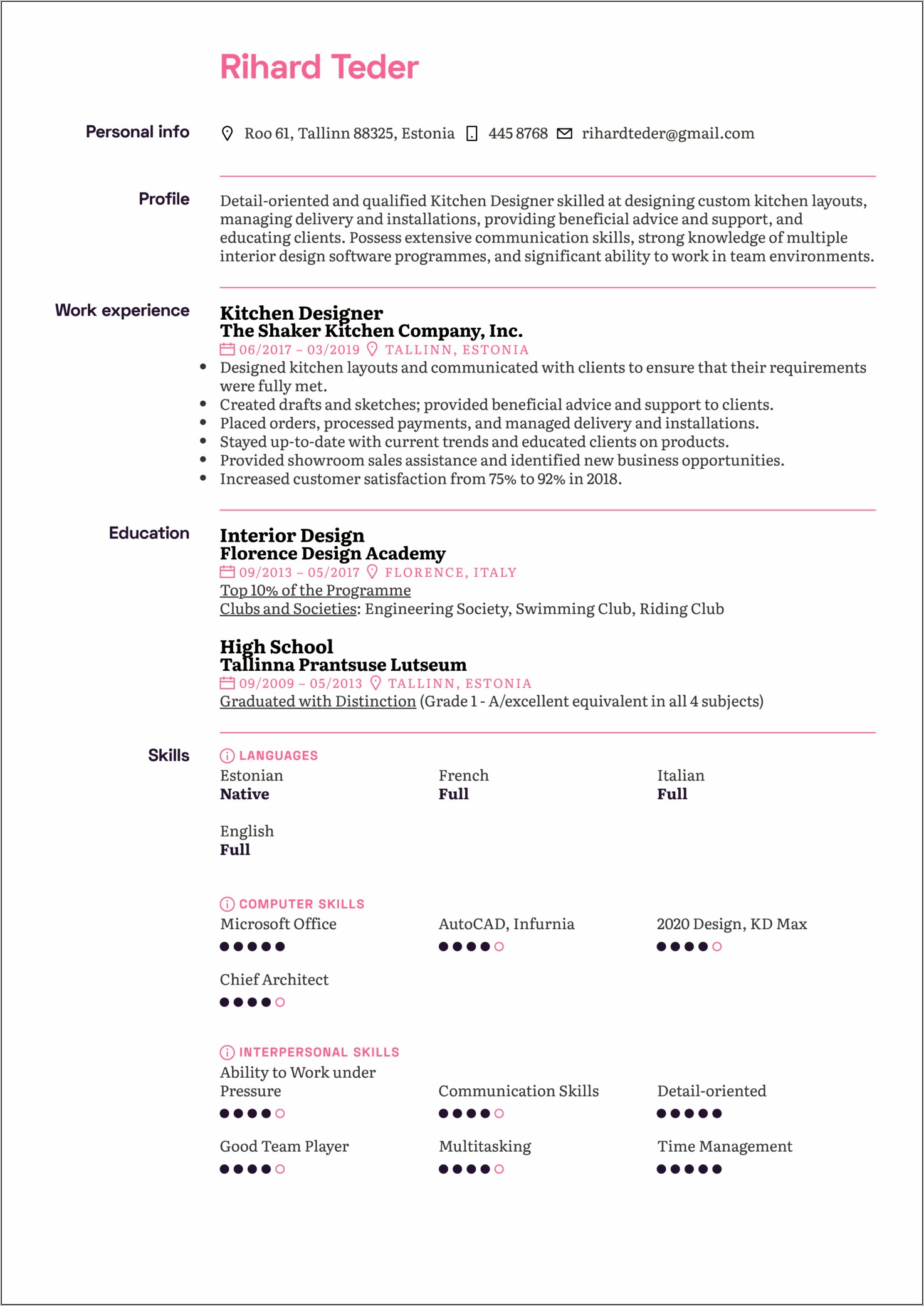 Custom Section In Resume Example
