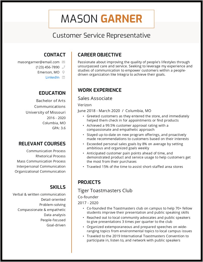 Customer Care Agent Resume Example