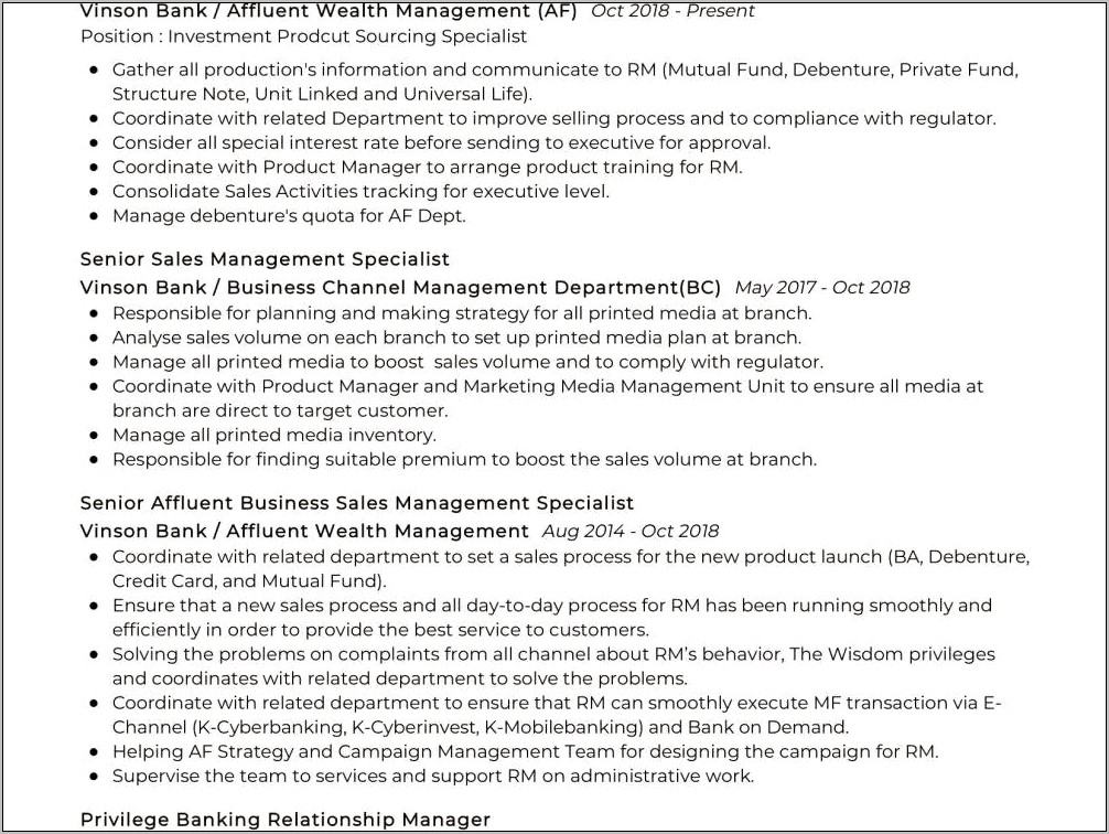 Customer Relationship Manager Resume Points
