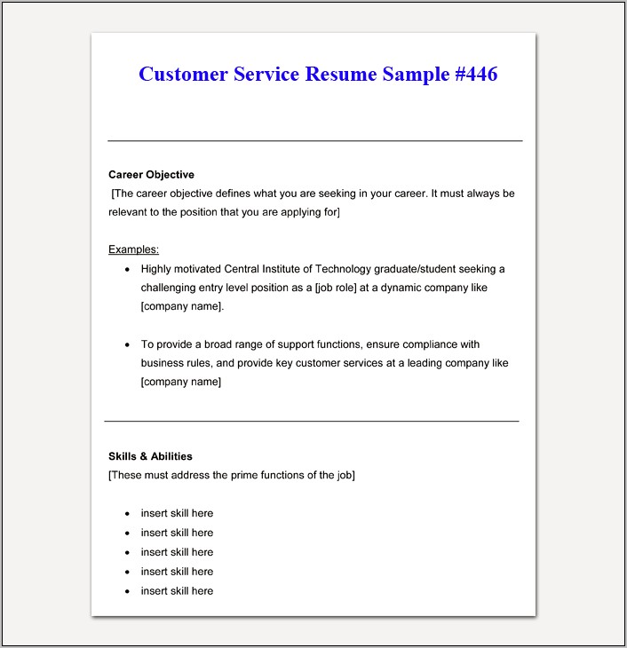 Customer Service Job Resume Responsibilities