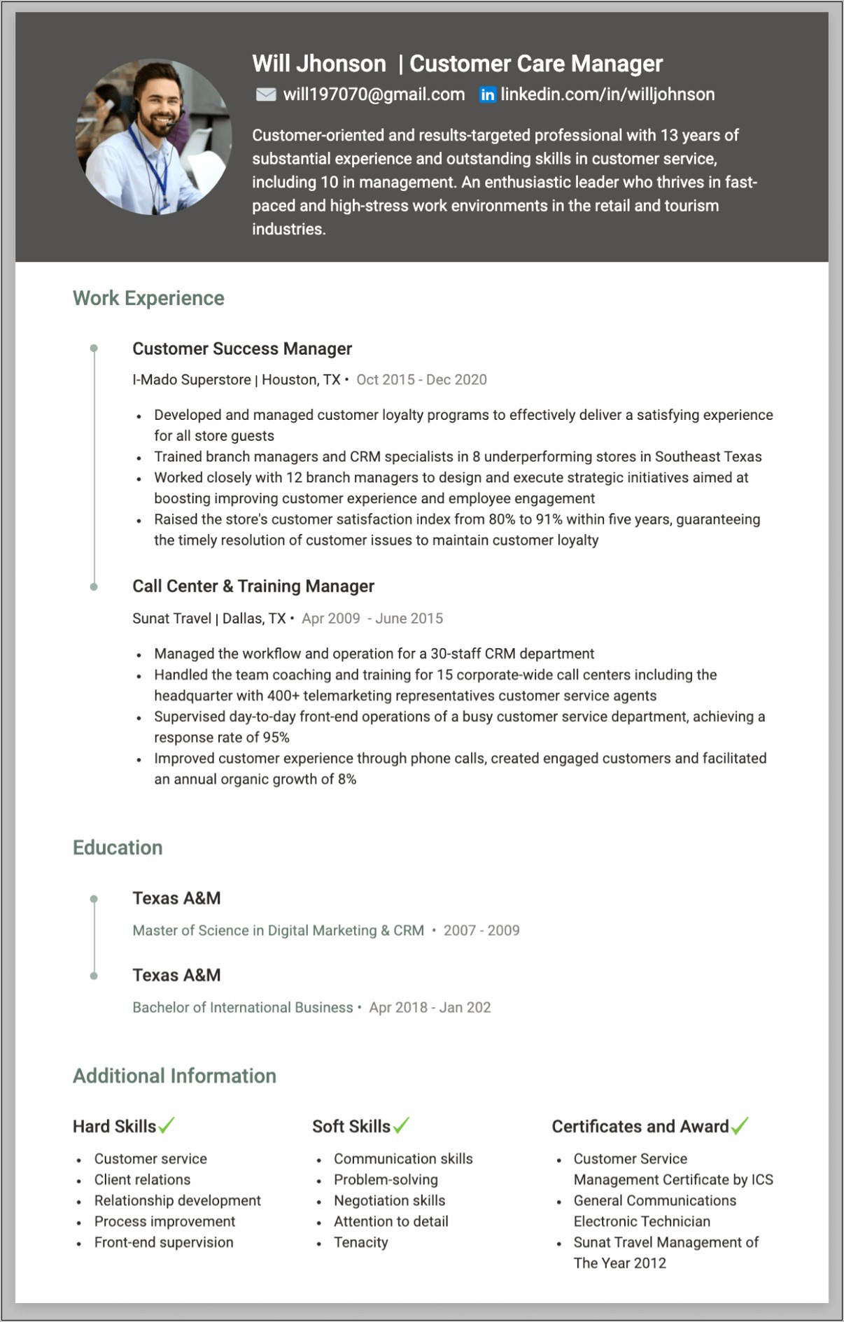 Customer Service Manager Resume Format