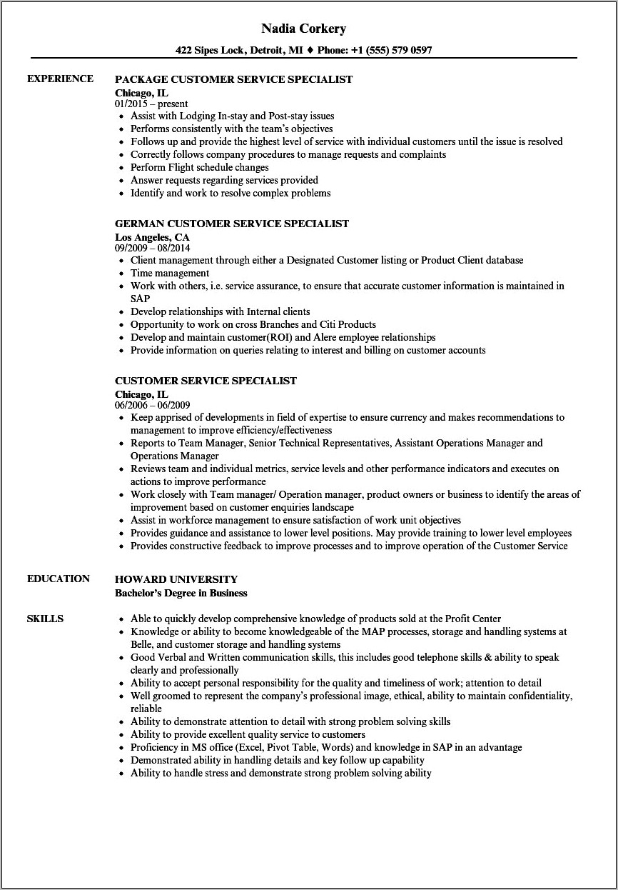 Customer Service Resume Examples 2015