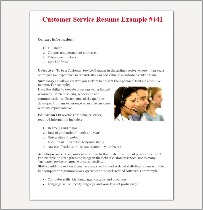 Customer Service Resume Skills Section
