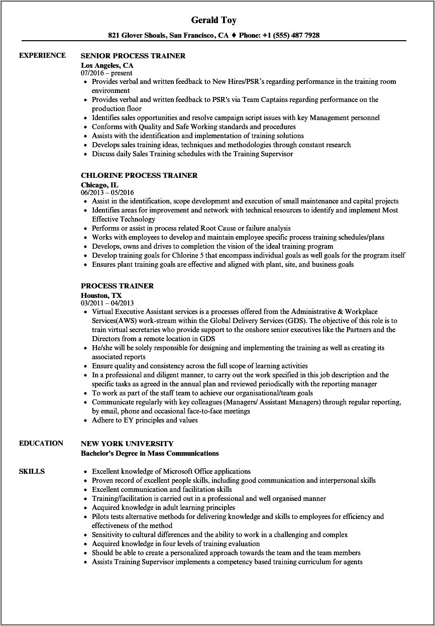 Customer Service Trainer Resume Examples